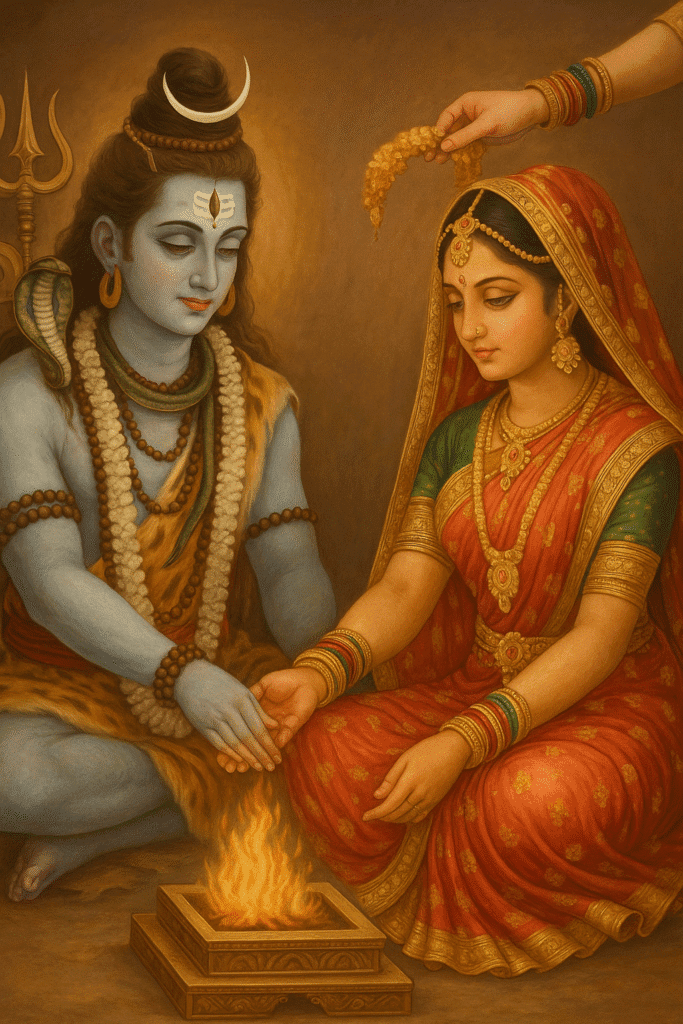 Bhagwan Shiv Ji Ka Adbhut Itihaas 3 Sacred wedding of Lord Shiva and Goddess Parvati performing havan during their divine marriage.