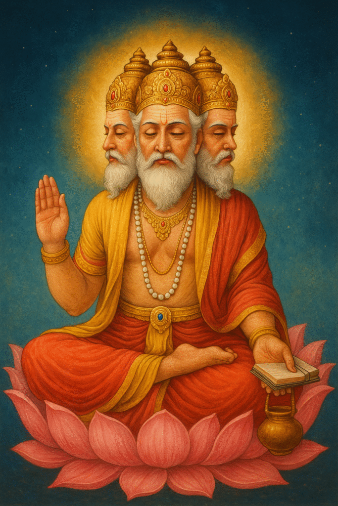 Kyun Nahi Hoti Brahma Ji Ki Pooja? Puranik Kathaon Mein Chhupi Sachchai 5 Brahma ji kamal par aashirwad dete hue – srishti aur dharm ka samarthan.