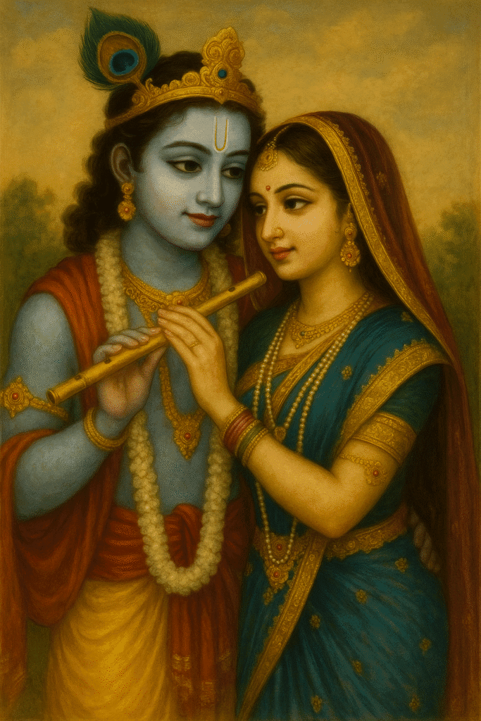 Bhagwan Krishna ji Ka Divya Jeevan – Janam Se Le Kar Geeta Gyaan Tak 5 Shree Krishna playing flute with divine smile.
