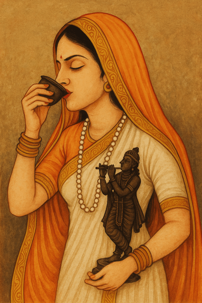 Shri Krishna Ki Deewani – Bhakt Meera Bai Ki Prem Gatha 7 Meera Bai zeher ka pyala peete hue, haath mein Krishna ki murti liye – bhakti aur vishwas ka adbhut drishya.