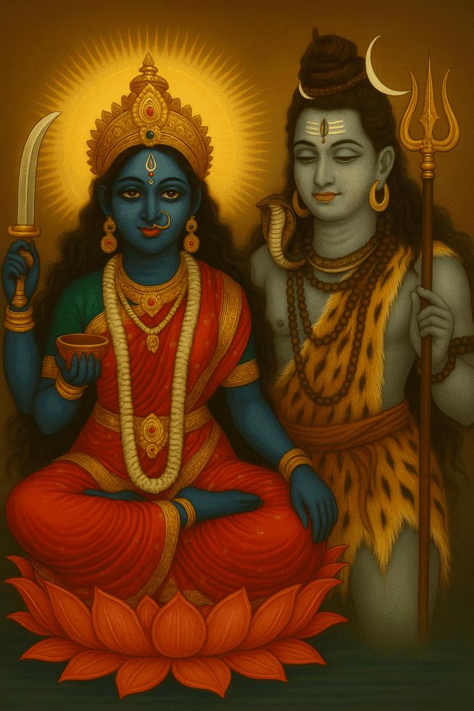 माँ तारा की उपासना से दूर होती हैं मृत्यु और भय 4 भगवान शिव और माता तारा देवी एक साथ कमल पर विराजमान, दिव्य जोड़ी का चित्रण।